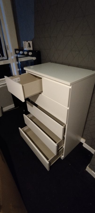 White MALM 5-drawer open